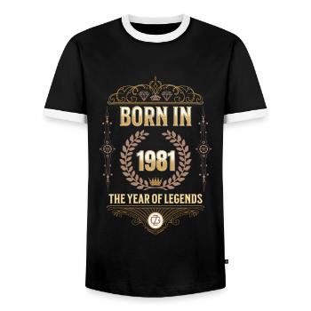 Born in 1981 – The Year of Legends Gift Idea - Men's Ringer Shirt - black/white - Front - AI Model Female 172 light (172cm) & AI Model Male 178 light (178cm)