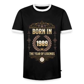 Born in 1989 – The Year of Legends Gift Idea - Men's Ringer Shirt - black/white - Front - AI Model Female 172 light (172cm) & AI Model Male 178 light (178cm)