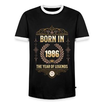 Geboren 1986 – Das Jahr der Legenden Geschenkidee - Männer Kontrast-T-Shirt - Schwarz/Weiß - Vorne - AI Model Female 172 light (172cm) & AI Model Male 178 light (178cm)