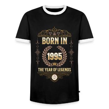 Geboren 1995 – Das Jahr der Legenden Geschenkidee - Männer Kontrast-T-Shirt - Schwarz/Weiß - Vorne - AI Model Female 172 light (172cm) & AI Model Male 178 light (178cm)