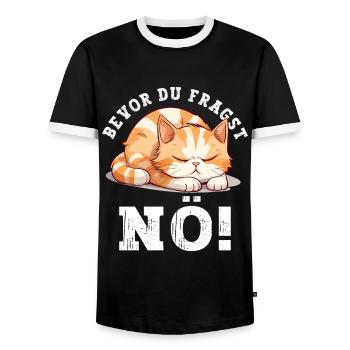 Before You Ask Nope No Cat Funny Saying Humor - Men's Ringer Shirt - black/white - Front - AI Model Female 172 light (172cm) & AI Model Male 178 light (178cm)