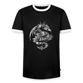 RPG Pen and Paper Dragons, Board Games Dragons - Men's Ringer Shirt - black/white - Front - AI Model Female 172 light (172cm) & AI Model Male 178 light (178cm)