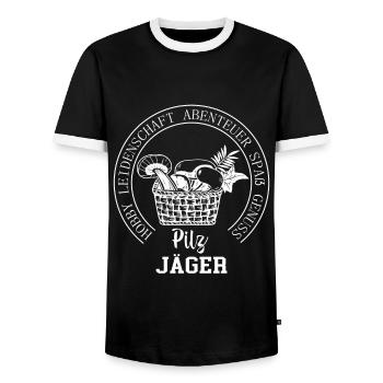Pilz Jäger Pilzsammler Design für Pilze sammeln - Männer Kontrast-T-Shirt - Schwarz/Weiß - Vorne - AI Model Female 172 light (172cm) & AI Model Male 178 light (178cm)