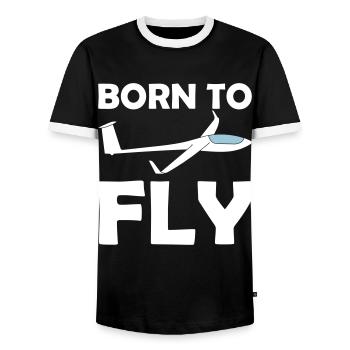 Born to fly Gliders fly pilot - Men's Ringer Shirt - black/white - Front - AI Model Female 172 light (172cm) & AI Model Male 178 light (178cm)