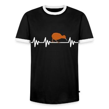 Heartbeat kiwi bird bird new zealand new zealand - Men's Ringer Shirt - black/white - Front - AI Model Female 172 light (172cm) & AI Model Male 178 light (178cm)