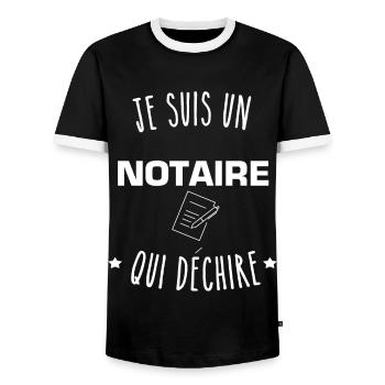 Notaire qui déchire - métier - notaire - T-shirt contrasté Homme - noir/blanc - Devant - AI Model Female 172 light (172cm) & AI Model Male 178 light (178cm)