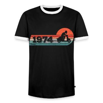 Motorroller Moped Jahrgang 1974 Geburtstag - Männer Kontrast-T-Shirt - Schwarz/Weiß - Vorne - AI Model Female 172 light (172cm) & AI Model Male 178 light (178cm)