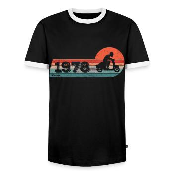 Motorroller Moped Jahrgang 1978 Geburtstag - Männer Kontrast-T-Shirt - Schwarz/Weiß - Vorne - AI Model Female 172 light (172cm) & AI Model Male 178 light (178cm)