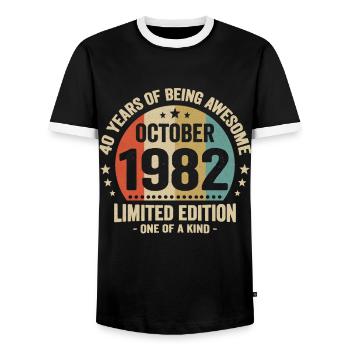 40 Years Of Being Awesome Since October 1982 - Men's Ringer Shirt - black/white - Front - AI Model Female 172 light (172cm) & AI Model Male 178 light (178cm)