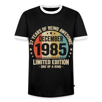 37 Years Of Being Awesome Since December 1985 - Men's Ringer Shirt - black/white - Front - AI Model Female 172 light (172cm) & AI Model Male 178 light (178cm)