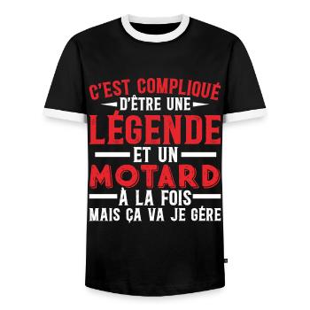 Je Suis Une Légende Et Un Motard - T-shirt contrasté Homme - noir/blanc - Devant - AI Model Female 172 light (172cm) & AI Model Male 178 light (178cm)