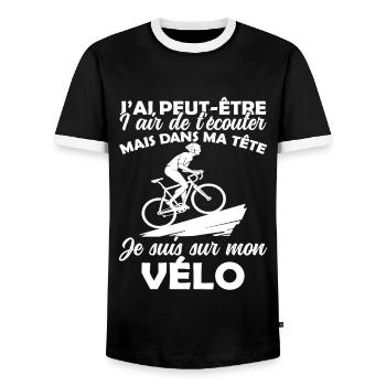 Cyclisme Dans Ma Tête Je suis sur Mon Vélo Humour - T-shirt contrasté Homme - noir/blanc - Devant - AI Model Female 172 light (172cm) & AI Model Male 178 light (178cm)