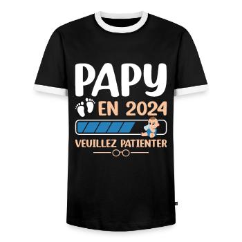 Papy En 2024 Veuillez Patienter - T-shirt contrasté Homme - noir/blanc - Devant - AI Model Female 172 light (172cm) & AI Model Male 178 light (178cm)