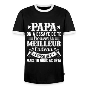 Dad we tried to find you the best gift - Men's Ringer Shirt - black/white - Front - AI Model Female 172 light (172cm) & AI Model Male 178 light (178cm)