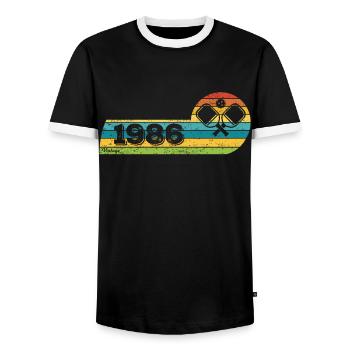Pickleball-Spieler Jahrgang 1986 Geburtstag Game - Männer Kontrast-T-Shirt - Schwarz/Weiß - Vorne - AI Model Female 172 light (172cm) & AI Model Male 178 light (178cm)