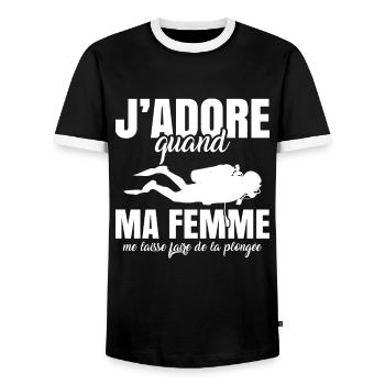 Sport Plongée Idée Cadeau Mer Vacances Hobby Apnée - T-shirt contrasté Homme - noir/blanc - Devant - AI Model Female 172 light (172cm) & AI Model Male 178 light (178cm)