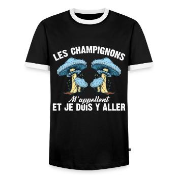 Champignon Forêt Idée Cadeau Nature Automne Hobby - T-shirt contrasté Homme - noir/blanc - Devant - AI Model Female 172 light (172cm) & AI Model Male 178 light (178cm)