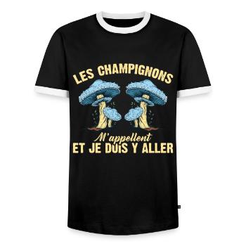 Champignon Forêt Idée Cadeau Nature Automne Hobby - T-shirt contrasté Homme - noir/blanc - Devant - AI Model Female 172 light (172cm) & AI Model Male 178 light (178cm)