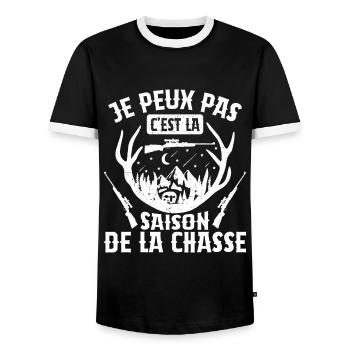 Je Peux Pas C'est La Saison De La Chasse Chasser - T-shirt contrasté Homme - noir/blanc - Devant - AI Model Female 172 light (172cm) & AI Model Male 178 light (178cm)
