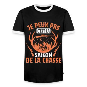 Je Peux Pas C'est La Saison De La Chasse Chasser - T-shirt contrasté Homme - noir/blanc - Devant - AI Model Female 172 light (172cm) & AI Model Male 178 light (178cm)