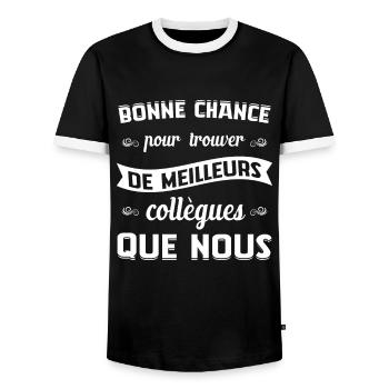 Job Travail Bureau Humour Idée Cadeau Retraite Ami - T-shirt contrasté Homme - noir/blanc - Devant - AI Model Female 172 light (172cm) & AI Model Male 178 light (178cm)
