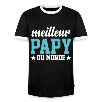 Meilleur Papy Du Monde Idée Cadeau Fête Des Pères - T-shirt contrasté Homme - noir/blanc - Devant - AI Model Female 172 light (172cm) & AI Model Male 178 light (178cm)