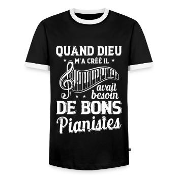 Bon Pianiste Musique Piano Idée Cadeau Clavier - T-shirt contrasté Homme - noir/blanc - Devant - AI Model Female 172 light (172cm) & AI Model Male 178 light (178cm)