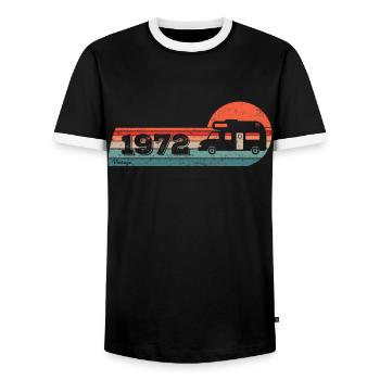 Motorhome driver Camping born in 1972 Birthday - Men's Ringer Shirt - black/white - Front - AI Model Female 172 light (172cm) & AI Model Male 178 light (178cm)