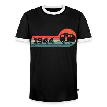 Campingwagen Camping Jahrgang 1944 Geburtstag - Männer Kontrast-T-Shirt - Schwarz/Weiß - Vorne - AI Model Female 172 light (172cm) & AI Model Male 178 light (178cm)
