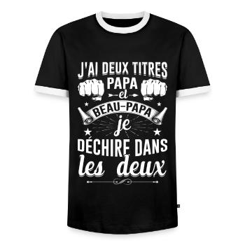 J'ai Deux Titres Papa Et Beau-papa Fête Des Pères - T-shirt contrasté Homme - noir/blanc - Devant - AI Model Female 172 light (172cm) & AI Model Male 178 light (178cm)