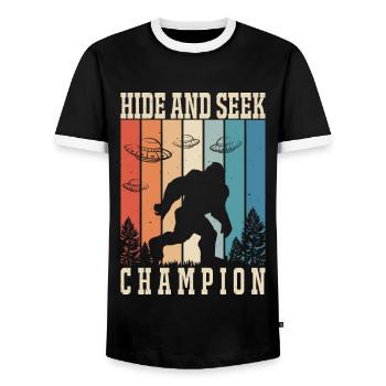 Bigfoot Ufo Hide And Seek Champion - Men's Ringer Shirt - black/white - Front - AI Model Female 172 light (172cm) & AI Model Male 178 light (178cm)