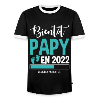 Bientôt Papy En 2022 Idée Cadeau Annonce Grossesse - T-shirt contrasté Homme - noir/blanc - Devant - AI Model Female 172 light (172cm) & AI Model Male 178 light (178cm)
