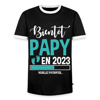 Bientôt Papy En 2023 Idée Cadeau Annonce Grossesse - T-shirt contrasté Homme - noir/blanc - Devant - AI Model Female 172 light (172cm) & AI Model Male 178 light (178cm)