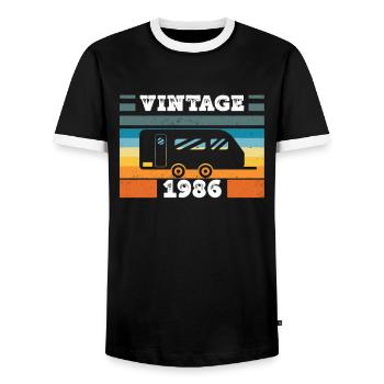 Campingwagen Camping Jahrgang 1986 Geburtstags - Männer Kontrast-T-Shirt - Schwarz/Weiß - Vorne - AI Model Female 172 light (172cm) & AI Model Male 178 light (178cm)