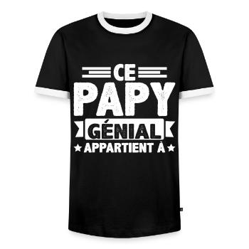 Ce papy génial appartient à [NOM] - T-shirt contrasté Homme - noir/blanc - Devant - AI Model Female 172 light (172cm) & AI Model Male 178 light (178cm)