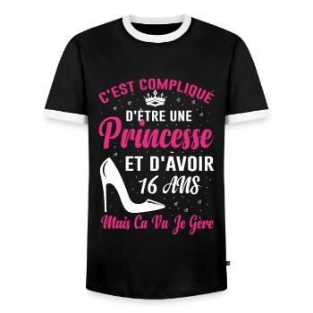 Princesse 16 Ans Anniversaire Idée Cadeau Année 16 - T-shirt contrasté Homme - noir/blanc - Devant - AI Model Female 172 light (172cm) & AI Model Male 178 light (178cm)