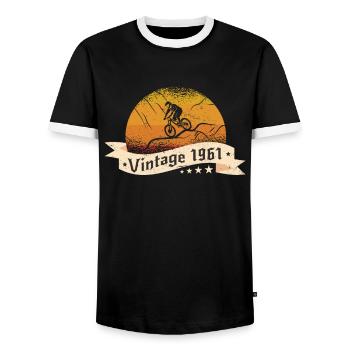 VTT-Bike Mountainbike né en 1961 Anniversaire - T-shirt contrasté Homme - noir/blanc - Devant - AI Model Female 172 light (172cm) & AI Model Male 178 light (178cm)