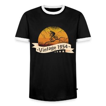 VTT-Bike Mountainbike né en 1954 Anniversaire - T-shirt contrasté Homme - noir/blanc - Devant - AI Model Female 172 light (172cm) & AI Model Male 178 light (178cm)