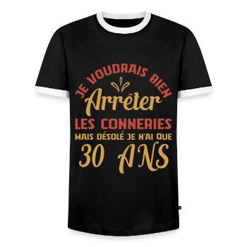 Je N'ai Que 30 Ans Anniversaire Cadeau Vintage Âge - T-shirt contrasté Homme - noir/blanc - Devant - AI Model Female 172 light (172cm) & AI Model Male 178 light (178cm)