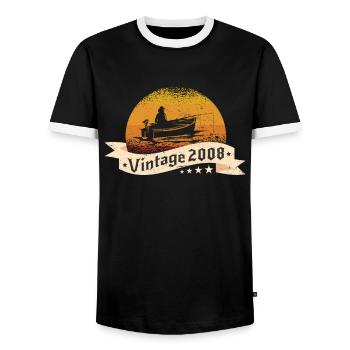 Angler Jahrgang 2008 Geburtstag Angelboot - Männer Kontrast-T-Shirt - Schwarz/Weiß - Vorne - AI Model Female 172 light (172cm) & AI Model Male 178 light (178cm)