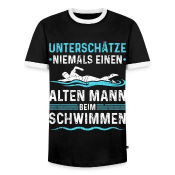 Wasserratte Bademeister Lustig Schwimm - Männer Kontrast-T-Shirt - Schwarz/Weiß - Vorne - AI Model Female 172 light (172cm) & AI Model Male 178 light (178cm)