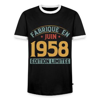 Fabriqué En Juin 1958 Anniversaire Cadeau Vintage - T-shirt contrasté Homme - noir/blanc - Devant - AI Model Female 172 light (172cm) & AI Model Male 178 light (178cm)