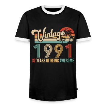 Vintage Année 1991 Anniversaire 32 Ans Idée Cadeau - T-shirt contrasté Homme - noir/blanc - Devant - AI Model Female 172 light (172cm) & AI Model Male 178 light (178cm)