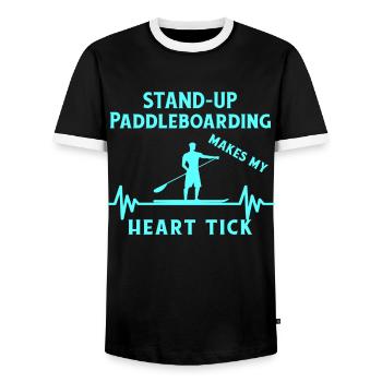 SUP paddleboarding Stand Up Paddle Surfing - Men's Ringer Shirt - black/white - Front - AI Model Female 172 light (172cm) & AI Model Male 178 light (178cm)