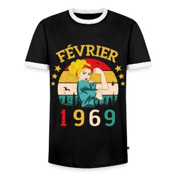 Février 1969 anniversaire idée cadeau vintage 1969 - T-shirt contrasté Homme - noir/blanc - Devant - AI Model Female 172 light (172cm) & AI Model Male 178 light (178cm)