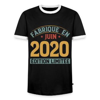 Fabriqué En Juin 2020 Anniversaire Cadeau Vintage - T-shirt contrasté Homme - noir/blanc - Devant - AI Model Female 172 light (172cm) & AI Model Male 178 light (178cm)
