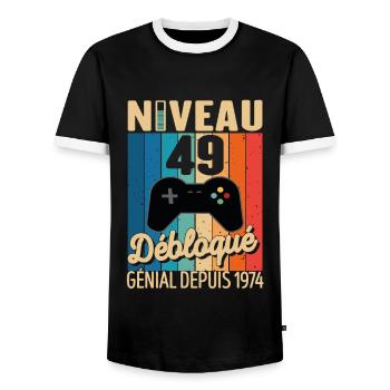 49 Ans 1974 Anniversaire Cadeau Citation Gamer - T-shirt contrasté Homme - noir/blanc - Devant - AI Model Female 172 light (172cm) & AI Model Male 178 light (178cm)