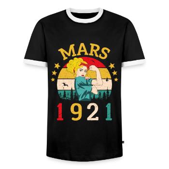 Mars 1921 Anniversaire Idée Cadeau Vintage 1921 - T-shirt contrasté Homme - noir/blanc - Devant - AI Model Female 172 light (172cm) & AI Model Male 178 light (178cm)
