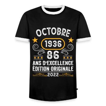 Octobre 1936 86 Ans Anniversaire Idée Cadeau Rétro - T-shirt contrasté Homme - noir/blanc - Devant - AI Model Female 172 light (172cm) & AI Model Male 178 light (178cm)