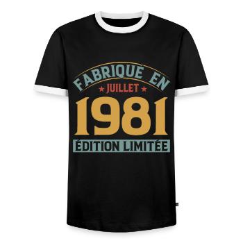 Fabriqué En Juillet 1981 Anniversaire Vintage 1981 - T-shirt contrasté Homme - noir/blanc - Devant - AI Model Female 172 light (172cm) & AI Model Male 178 light (178cm)